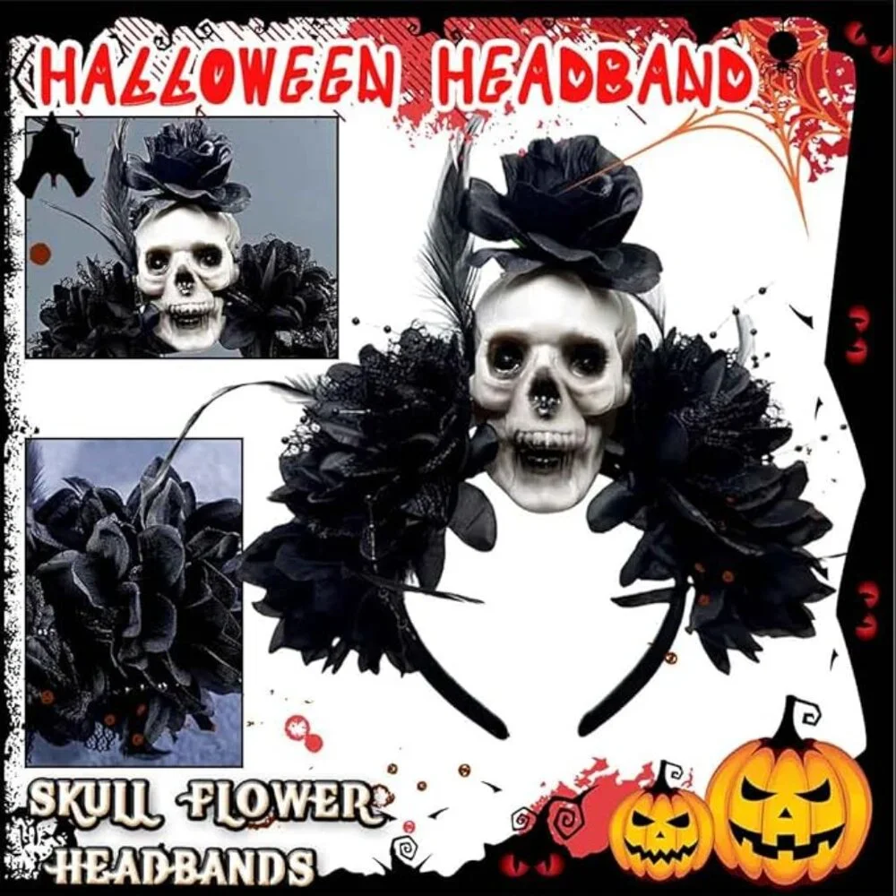 Halloween Skull Headband Flower